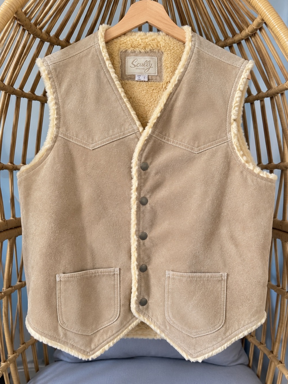 Scully Genuine Leather Faux Shearling Western Ranch Vest Tan L